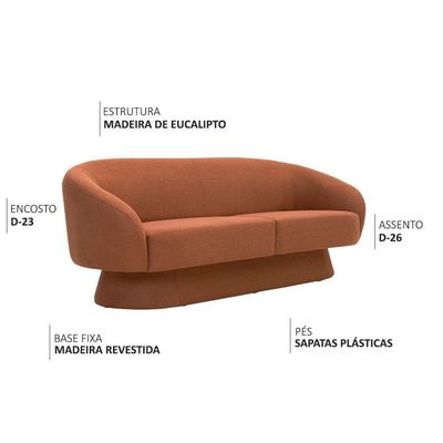 Sofá Sala De Estar 03 Lugares 180cm Liz Linho Terracota Suave - Nexta Casa
