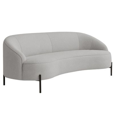 Sofá Curvo Porto 03 Lugares 180cm Pés Preto Bouclé Cinza Claro - Nexta Casa