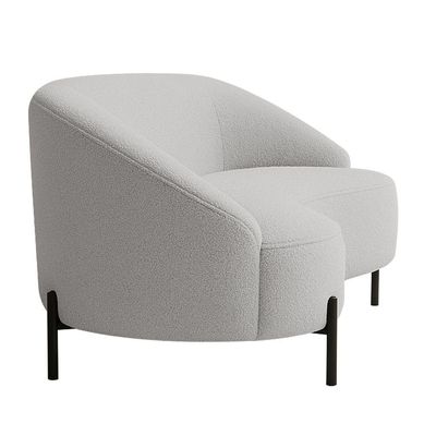 Sofá Curvo Porto 03 Lugares 180cm Pés Preto Bouclé Cinza Claro - Nexta Casa