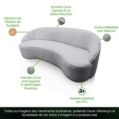 Sofá Curvo Montserrat 210cm 03 Lugares Lona Cinza Claro - Nexta Casa