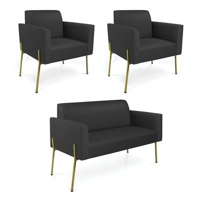 Sofá Namoradeira E 2 Poltronas Pé De Ferro Dourado Marisa Corino D03 Preto