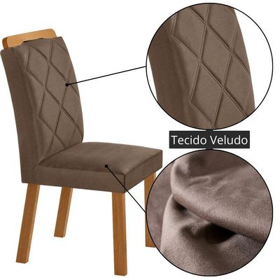Mesa De Jantar Yasmin 180 Mdf Laminado E 6 Cadeiras Melissa Veludo Capuccino/naturale/off White