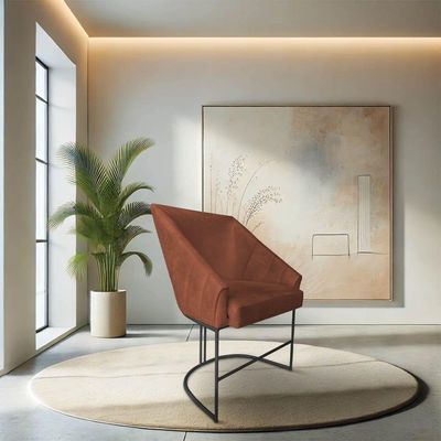 Poltrona Luxo Alana Veludo Terracota Base Ferro Preto - Pallazio