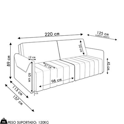 Sofá Cama Casal Retrátil 3 Lugares 220cm Atlas M22 Linho Cinza - Mpozenato