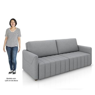 Sofá Cama Casal Retrátil 3 Lugares 220cm Atlas M22 Linho Cinza - Mpozenato
