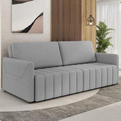 Sofá Cama Casal Retrátil 3 Lugares 220cm Atlas M22 Linho Cinza - Mpozenato