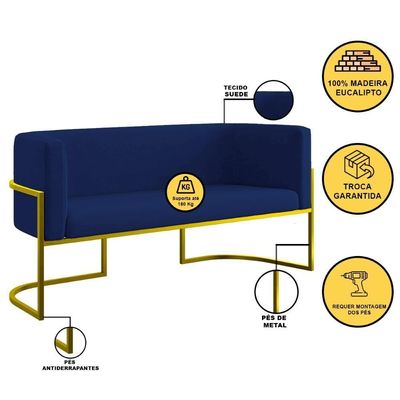 Kit Sofá 2 Lugares + 2 Poltronas Para Recepção – Balaqui Azul Marinho