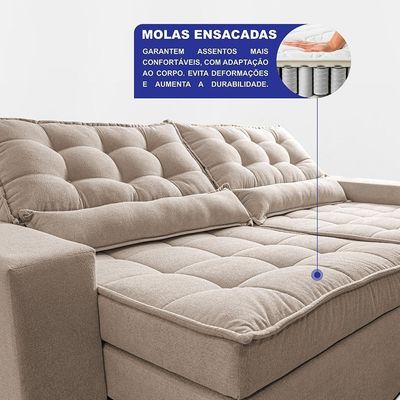 Sofá Retrátil E Reclinável 2,32m Molas Ensacadas Belle. Boucle Cama Inbox Bege Claro