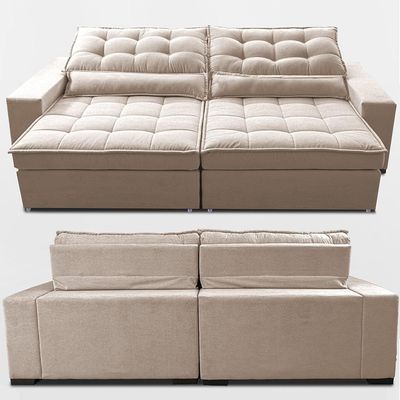 Sofá Retrátil E Reclinável 2,32m Molas Ensacadas Belle. Boucle Cama Inbox Bege Claro