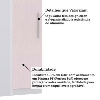 Guarda Roupa De Canto Reto 90cm 1 Pt Alpes Luciane Móveis Branco Pf-rosa Pf