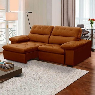 Sofa Retratil Reclinavel 2 Lugares 2,10m Crystal Veludo Laranjado Lansofbr