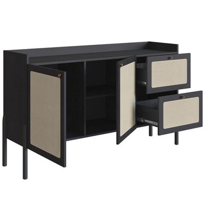 Balcão Buffet 139cm Com Pés De Madeira Oslo - Nero