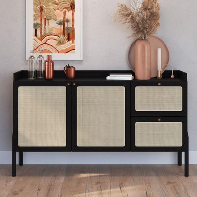 Balcão Buffet 139cm Com Pés De Madeira Oslo - Nero