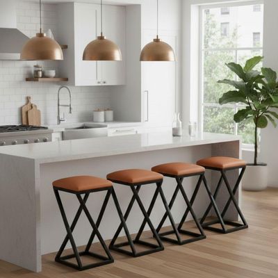 Kit 4 Banqueta Baixa Bancada 50 Cm Bar Cozinha Balcão Corino Caramelo