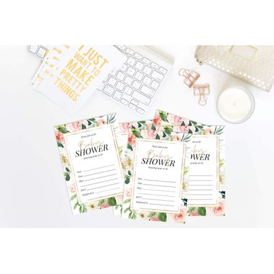 30 Cartões Florais Neutros para Chá de Bebê, para Preencher - Inkdotpot 12,7 Cm × 17,78 Cm / Branco - Convite