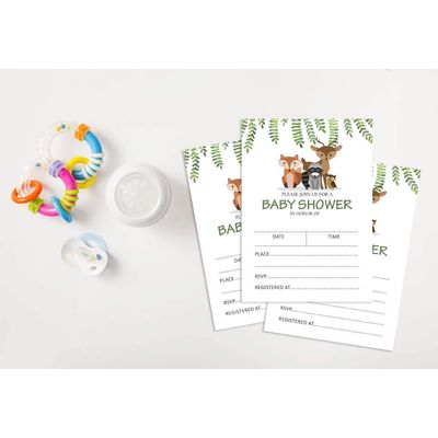 30 Cartões de Chá de Bebê com Animais da Selva, Neutros Quanto ao Gênero para Preencher - Inkdotpot 12,7 Cm × 17,78 Cm / Branco - Convite