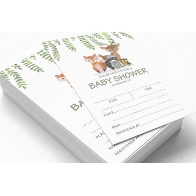30 Cartões de Chá de Bebê com Animais da Selva, Neutros Quanto ao Gênero para Preencher - Inkdotpot 12,7 Cm × 17,78 Cm / Branco - Convite