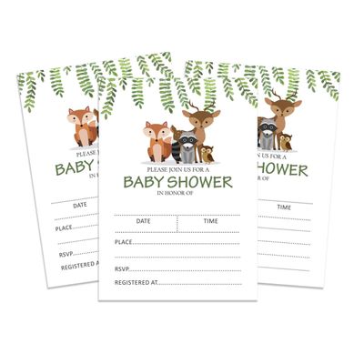 30 Cartões de Chá de Bebê com Animais da Selva, Neutros Quanto ao Gênero para Preencher - Inkdotpot 12,7 Cm × 17,78 Cm / Branco - Convite