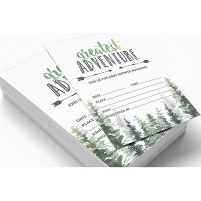 30 Cartões Preenchíveis para Chá de Bebê 'A Maior Aventura' com Animais da Selva - Inkdotpot 12,7 Cm × 17,78 Cm / Branco - Convite