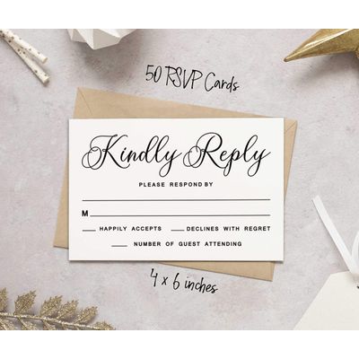 50 Cartões RSVP em Branco com Envelopes Brancos para Casamento, Jantar de Ensaio, Chá de Bebê, Chá de Noiva e Festa de Noivado - Inkdotpot 10,16 Cm × 15,24 Cm / Branco
