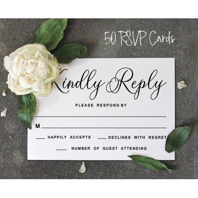 50 Cartões RSVP em Branco com Envelopes Brancos para Casamento, Jantar de Ensaio, Chá de Bebê, Chá de Noiva e Festa de Noivado - Inkdotpot 10,16 Cm × 15,24 Cm / Branco