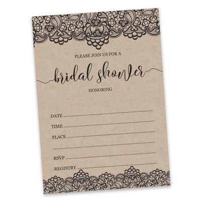 50 Cartões Quadrados Kraft em Branco com Renda Preta Vitoriana para Jogo de Chá de Noiva/Casamento/Despedida de Solteira - Inkdotpot 8,89 Cm × 5,08 Cm / Branco - Quantos Beijos?