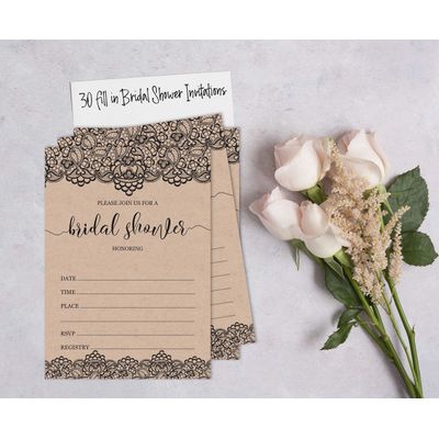 50 Cartões Quadrados Kraft em Branco com Renda Preta Vitoriana para Jogo de Chá de Noiva/Casamento/Despedida de Solteira - Inkdotpot 8,89 Cm × 5,08 Cm / Branco - Quantos Beijos?