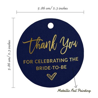 Tag Para Pendurar Em Papel Metalizado 'Obrigado por Celebrar a Noiva' Lembrança Para Chá de Noiva - Inkdotpot 50 Etiquetas Metalizadas / Azul - Dourado