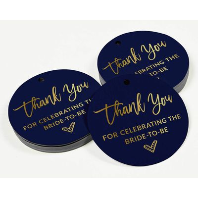 Tag Para Pendurar Em Papel Metalizado 'Obrigado por Celebrar a Noiva' Lembrança Para Chá de Noiva - Inkdotpot 50 Etiquetas Metalizadas / Azul - Dourado