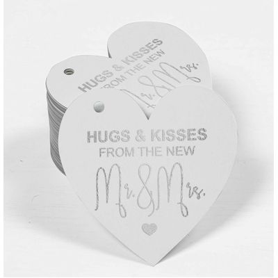 Etiqueta Para Pendurar em Papel Metalizado 'Abraços & Beijos' da Tag de Lembrancinha de Casamento - Inkdotpot 50 Etiquetas Metalizadas / Branco - Prata