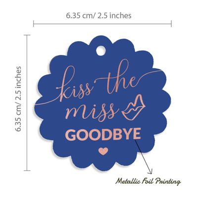 Etiquetas para Pendurar em Papel Metalizado 'Beije a Miss, Diga Adeus' para Lembrancinhas de Chá de Noiva - Inkdotpot 50 Etiquetas Metalizadas / Azul - Ouro Rosé