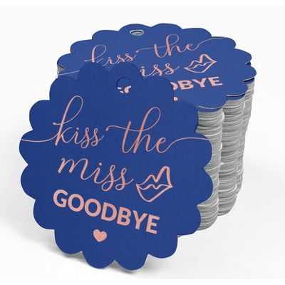 Etiquetas para Pendurar em Papel Metalizado 'Beije a Miss, Diga Adeus' para Lembrancinhas de Chá de Noiva - Inkdotpot 50 Etiquetas Metalizadas / Azul - Ouro Rosé