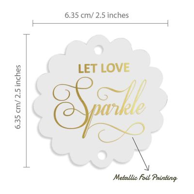 Etiquetas Pendentes de Papel Metalizado "Let Love Sparkle" para Lembrancinhas de Casamento - Inkdotpot 100 Etiquetas Metalizadas / Branco - Ouro Rosé