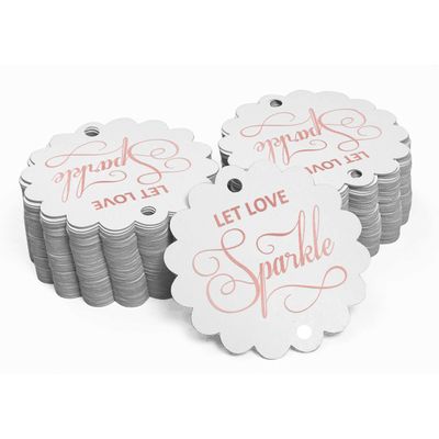 Etiquetas Pendentes de Papel Metalizado "Let Love Sparkle" para Lembrancinhas de Casamento - Inkdotpot 100 Etiquetas Metalizadas / Branco - Ouro Rosé