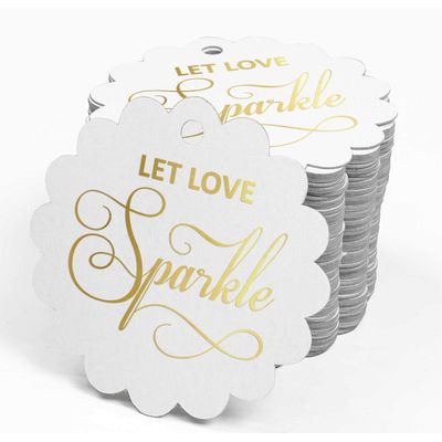 Etiquetas Pendentes de Papel Metalizado "Let Love Sparkle" para Lembrancinhas de Casamento - Inkdotpot 100 Etiquetas Metalizadas / Branco - Ouro Rosé