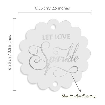 Etiquetas Pendentes de Papel Metalizado "Let Love Sparkle" para Lembrancinhas de Casamento - Inkdotpot 100 Etiquetas Metalizadas / Branco - Prata