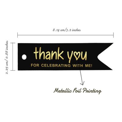 Etiquetas de Papel Metalizado para Lembrancinha de Aniversário 'Obrigado por Comemorar Comigo' - Inkdotpot 100 Etiquetas Metalizadas / Preto - Dourado