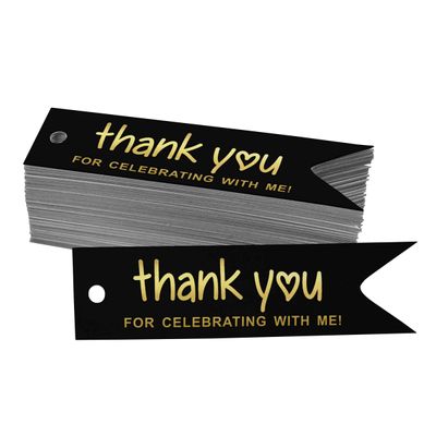 Etiquetas de Papel Metalizado para Lembrancinha de Aniversário 'Obrigado por Comemorar Comigo' - Inkdotpot 100 Etiquetas Metalizadas / Preto - Dourado