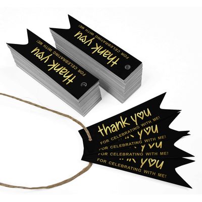 Etiquetas de Papel Metalizado para Lembrancinha de Aniversário 'Obrigado por Comemorar Comigo' - Inkdotpot 100 Etiquetas Metalizadas / Preto - Dourado
