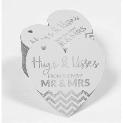 Etiqueta de Papel Metalizado 'Hugs & Kisses' para Lembrancinha de Casamento - Inkdotpot 100 Etiquetas Metalizadas / Branco - Prata