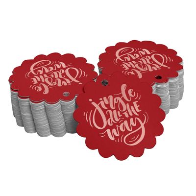 Etiquetas de Papel Metalizado 'Jingle All The Way' para Lembrancinhas de Natal para Pendurar - Inkdotpot 50 Etiquetas Metalizadas / Vermelho - Ouro Rosé