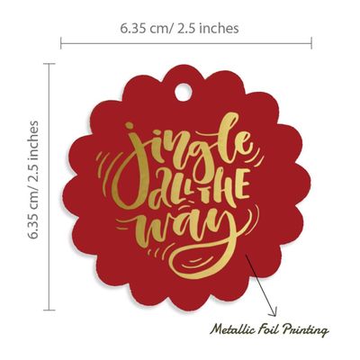 Etiquetas de Papel Metalizado 'Jingle All The Way' para Lembrancinhas de Natal para Pendurar - Inkdotpot 50 Etiquetas Metalizadas / Vermelho - Ouro Rosé