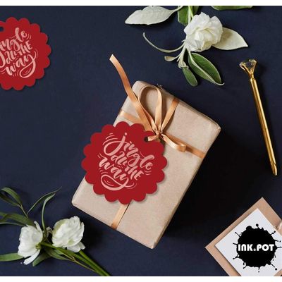 Etiquetas de Papel Metalizado 'Jingle All The Way' para Lembrancinhas de Natal para Pendurar - Inkdotpot 50 Etiquetas Metalizadas / Vermelho - Ouro Rosé