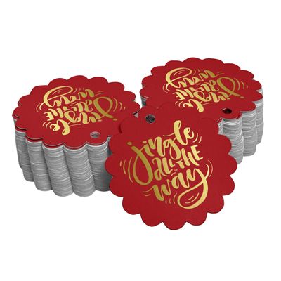 Etiquetas de Papel Metalizado 'Jingle All The Way' para Lembrancinhas de Natal para Pendurar - Inkdotpot 50 Etiquetas Metalizadas / Vermelho - Ouro Rosé