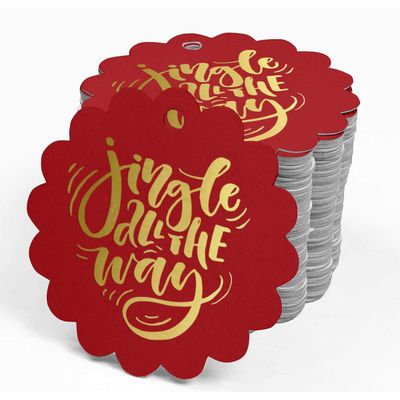 Etiquetas de Papel Metalizado 'Jingle All The Way' para Lembrancinhas de Natal para Pendurar - Inkdotpot 50 Etiquetas Metalizadas / Vermelho - Ouro Rosé