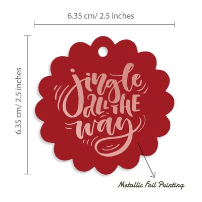 Etiquetas de Papel Metalizado 'Jingle All The Way' para Lembrancinhas de Natal para Pendurar - Inkdotpot 50 Etiquetas Metalizadas / Vermelho - Ouro Rosé