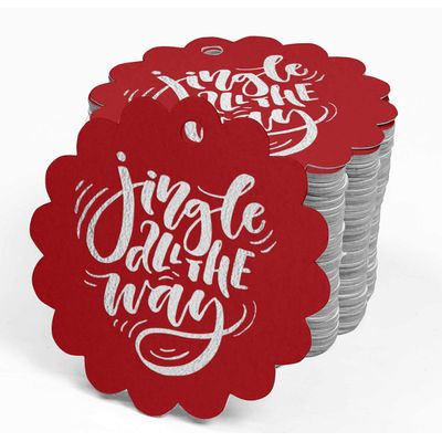 Etiquetas de Papel Metalizado 'Jingle All The Way' para Lembrancinhas de Natal para Pendurar - Inkdotpot 50 Etiquetas Metalizadas / Vermelho - Prata