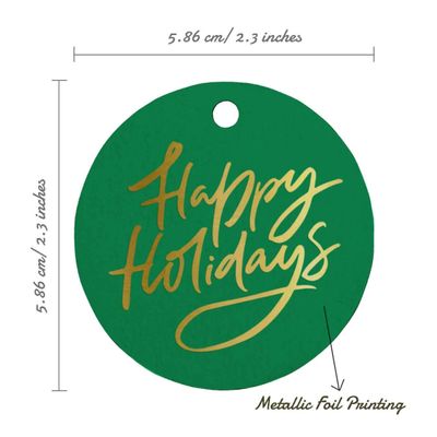 Etiquetas de Papel Metalizado 'Happy Holiday' para Pendurar em Lembrancinhas - Inkdotpot 50 Etiquetas Metalizadas / Verde - Dourado