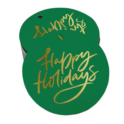 Etiquetas de Papel Metalizado 'Happy Holiday' para Pendurar em Lembrancinhas - Inkdotpot 50 Etiquetas Metalizadas / Verde - Dourado