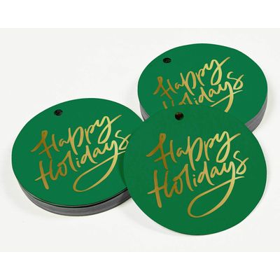 Etiquetas de Papel Metalizado 'Happy Holiday' para Pendurar em Lembrancinhas - Inkdotpot 50 Etiquetas Metalizadas / Verde - Dourado